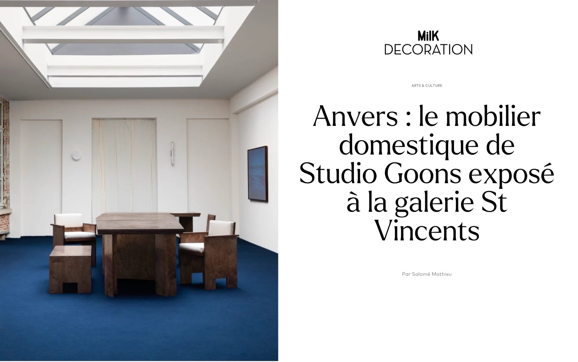Brace Chair AC and Five Points Table by Studio Goons at ST VINCENTS, Antwerp, in Milk Decoration, written by Salomé Mathieu.