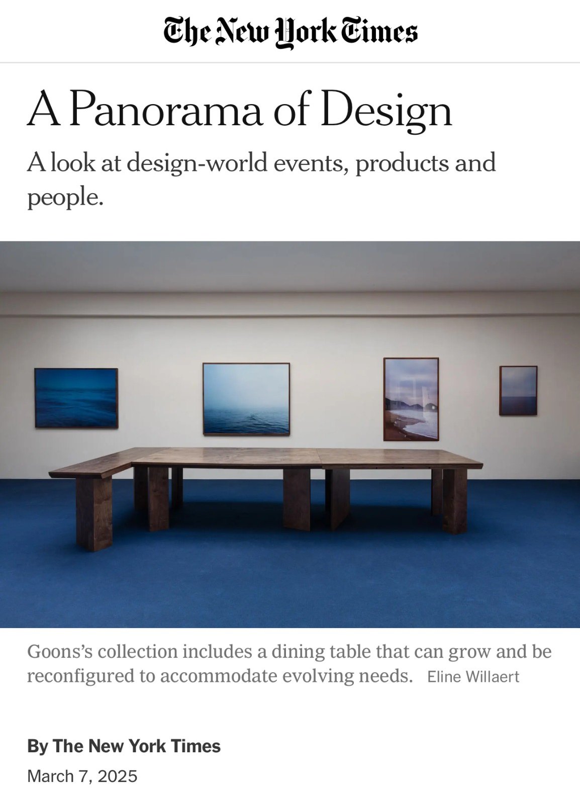 A Panorama of Design, in The New York Times on 7 March 2025, on Evolving Forms by Studio Goons at ST VINCENTS, Antwerp.