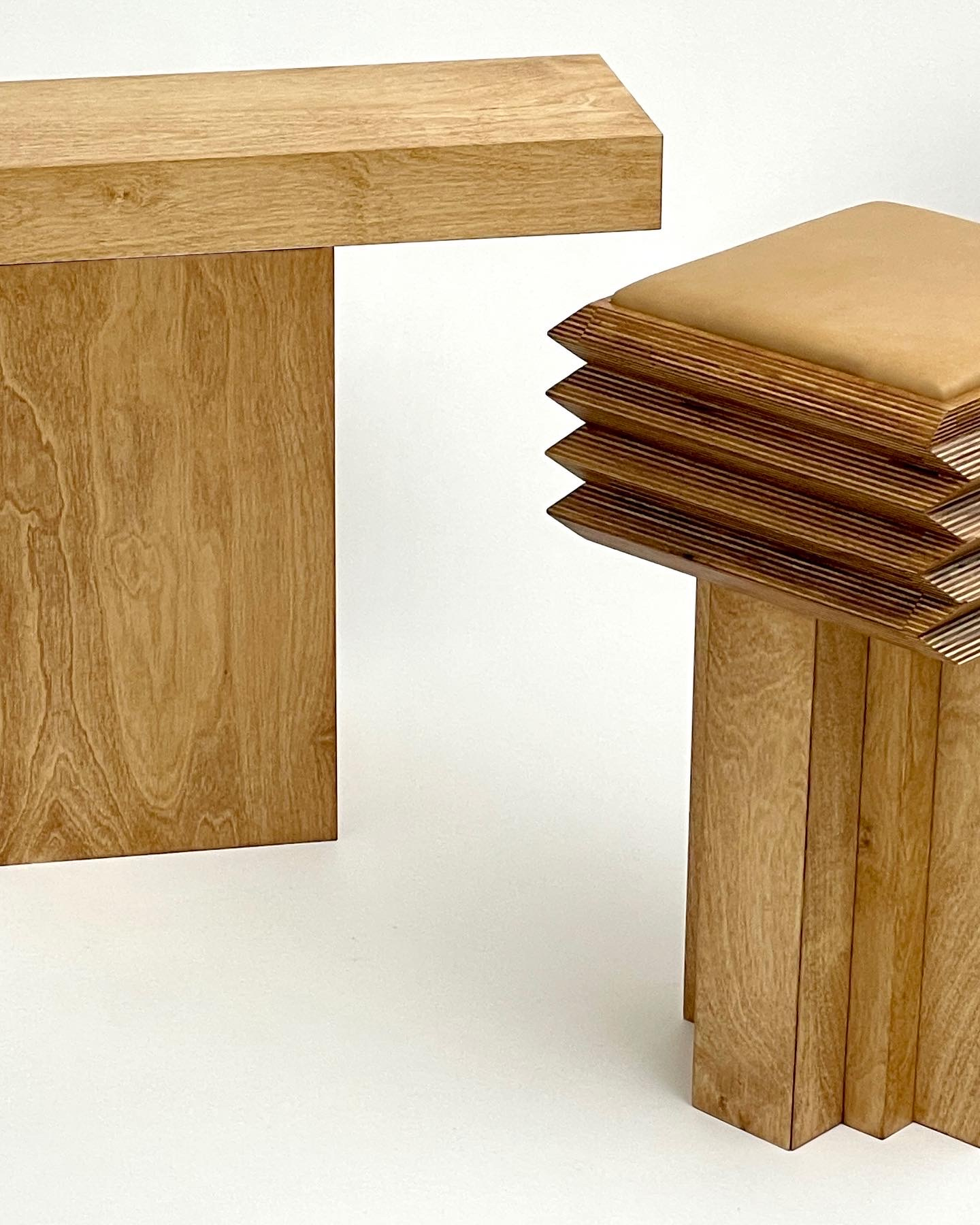 Truss Console 01, MM Stool with custom leather cushion.